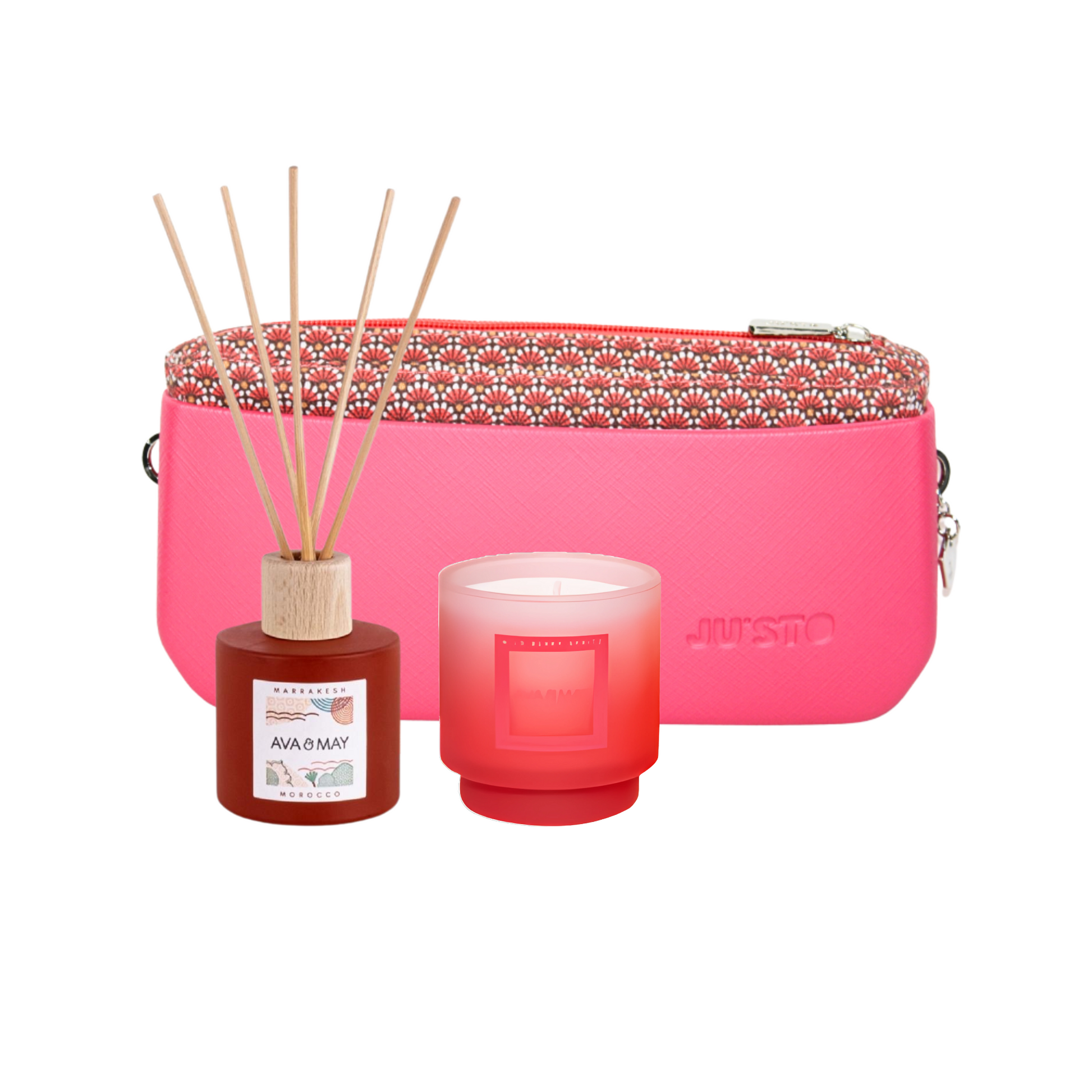 Set cadou Pink Chic, geantă, parfum de cameră, lumânare parfumată - Zaha Boutique