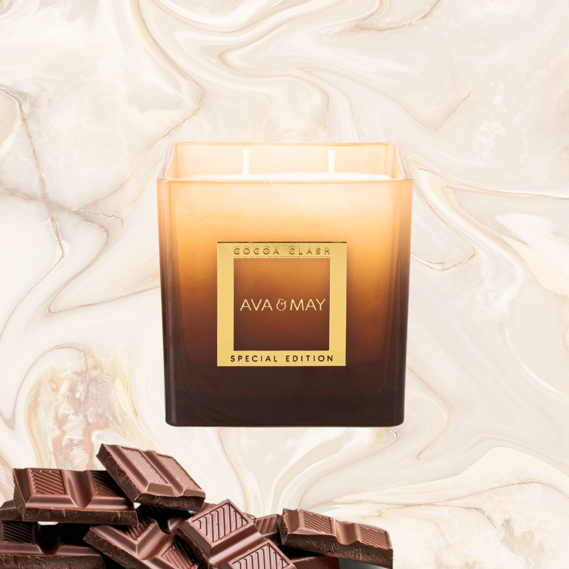 Lumânare parfumată AVA & MAY Cocoa Clash, Special Edition 500g – Arome de cacao, vanilie și scorțișoară