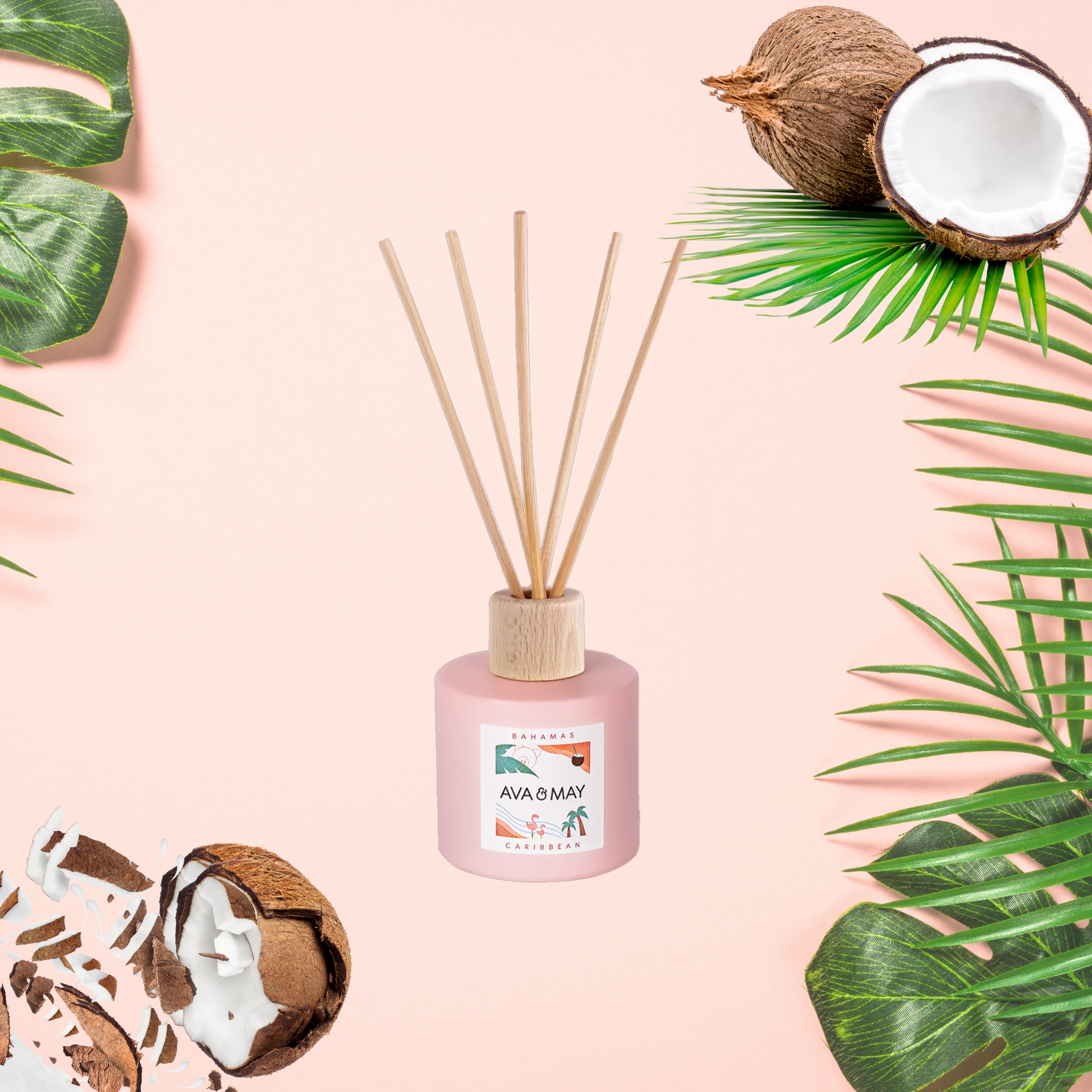 Parfum de cameră AVA & MAY Bahamas 100ml cu arome tropicale de nucă de cocos, vanilie și flori exotice